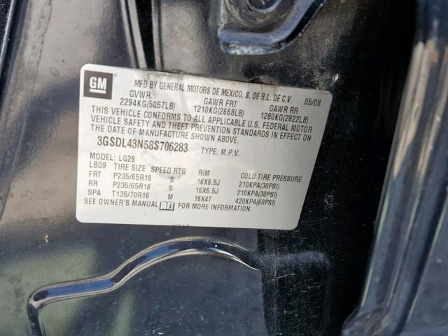 3GSDL43N58S706283 - 2008 SATURN VUE XE BLACK photo 10