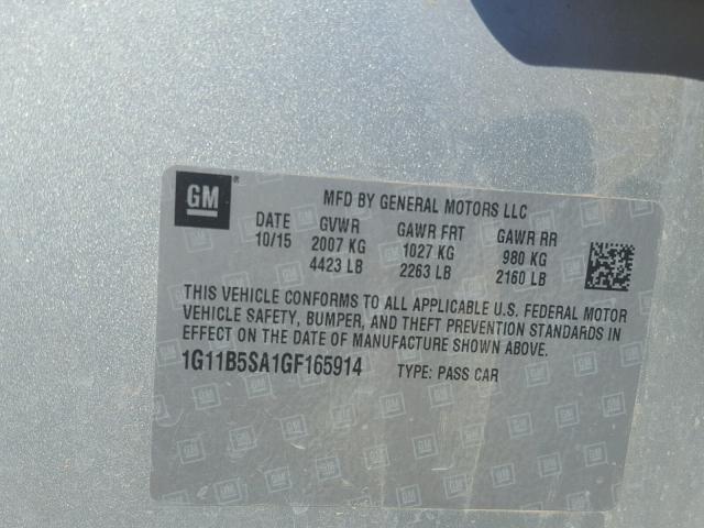 1G11B5SA1GF165914 - 2016 CHEVROLET MALIBU LIM 银色 照片 10
