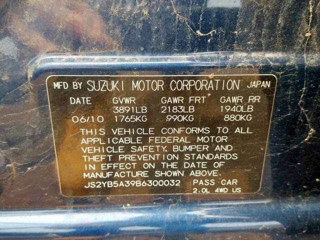 JS2YB5A39B6300032 - 2011 SUZUKI SX4 BLUE photo 10