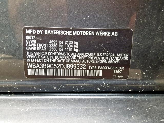 WBA3B9C52DJ899332 - 2013 BMW 335 XI GRAY photo 10