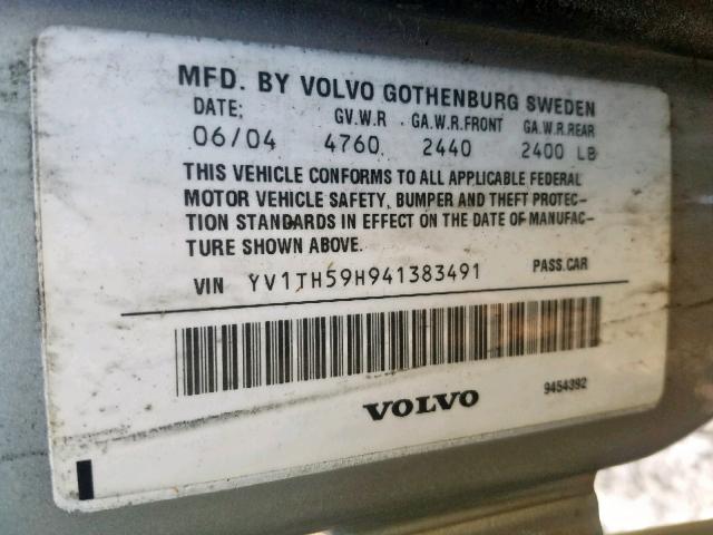 YV1TH59H941383491 - 2004 VOLVO S80 2.5T BLUE photo 10