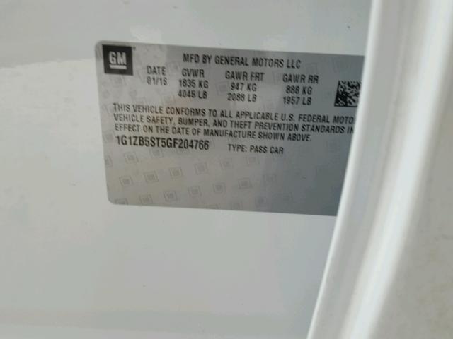 1G1ZB5ST5GF204766 - 2016 CHEVROLET MALIBU LS თეთრი ფოტო 10