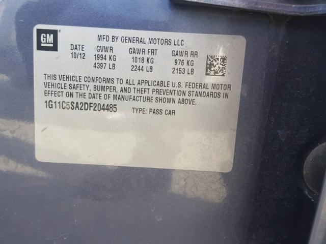 1G11C5SA2DF204485 - 2013 CHEVROLET MALIBU 1LT BLUE photo 10