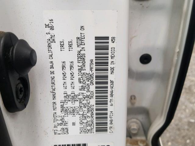 3TMCZ5AN1HM045872 - 2017 TOYOTA TACOMA DOU თეთრი ფოტო 10