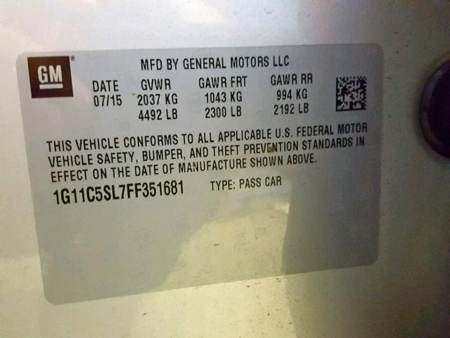 1G11C5SL7FF351681 - 2015 CHEVROLET MALIBU 1LT SILVER photo 10