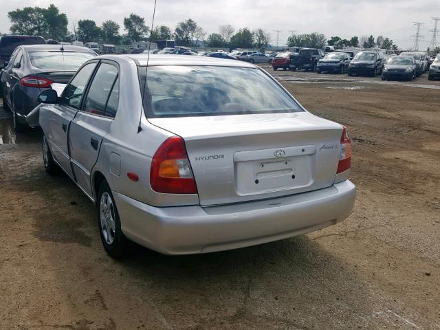 KMHCG45C22U391534 - 2002 HYUNDAI ACCENT GL SILVER photo 3