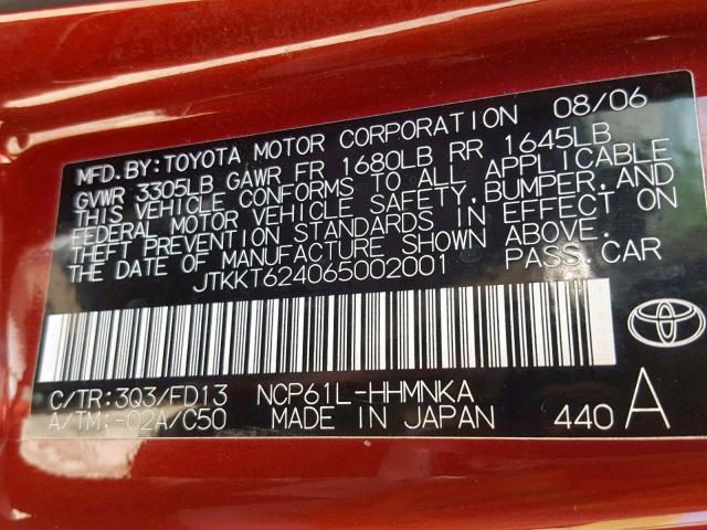 JTKKT624065002001 - 2006 TOYOTA SCION XA RED photo 10