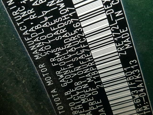 2T1BPRHE7FC236717 - 2015 TOYOTA COROLLA EC 绿色 照片 10