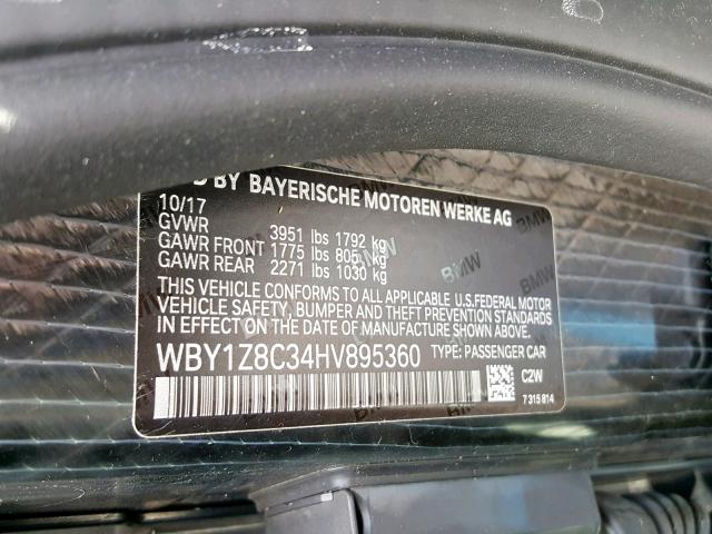 WBY1Z8C34HV895360 - 2017 BMW I3 REX BLACK photo 10