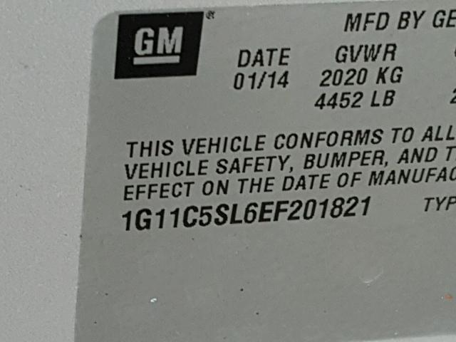 1G11C5SL6EF201821 - 2014 CHEVROLET MALIBU 1LT SILVER photo 10