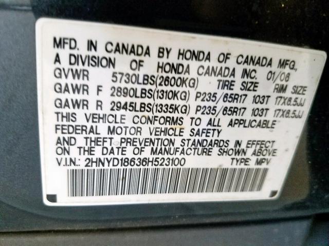 2HNYD18636H523100 - 2006 ACURA MDX TOURIN BLUE photo 10