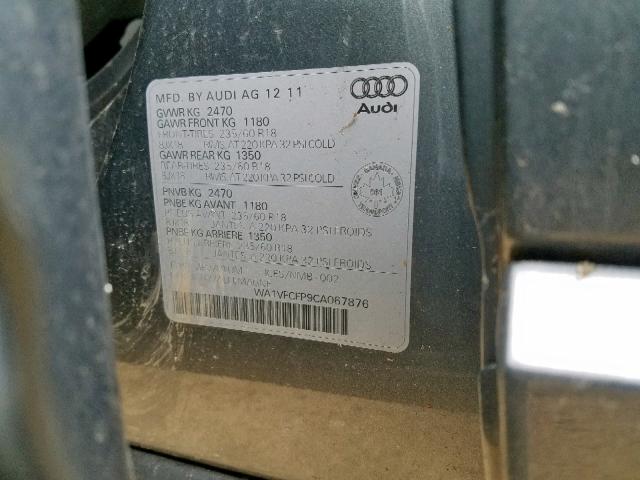 WA1VFCFP9CA067876 - 2012 AUDI Q5 PRESTIG GRAY photo 10