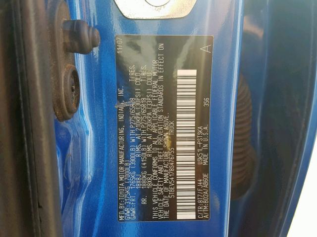 5TBEV54178S476755 - 2008 TOYOTA TUNDRA CRE BLUE photo 10