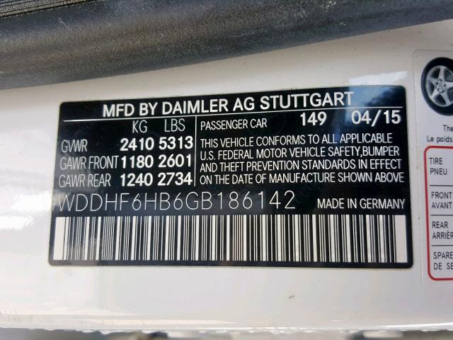 WDDHF6HB6GB186142 - 2016 MERCEDES-BENZ E 400 4MAT WHITE photo 10