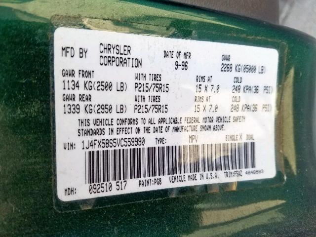 1J4FX58S5VC559990 - 1997 JEEP GRAND CHER GREEN photo 10