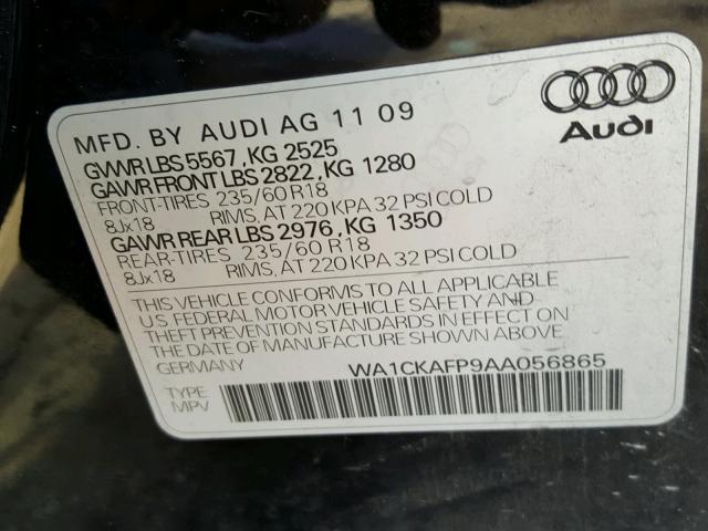 WA1CKAFP9AA056865 - 2010 AUDI Q5 PREMIUM BLACK photo 10