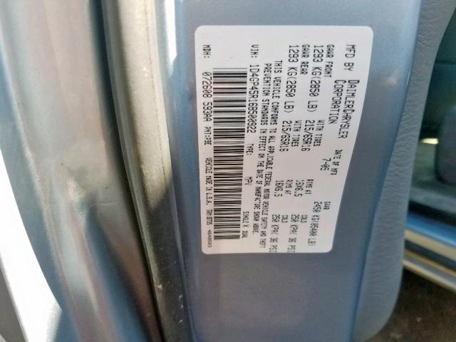 1D4GP45R16B500922 - 2006 DODGE CARAVAN SX BLUE photo 10