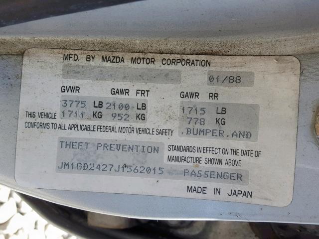 JM1GD2427J1562015 - 1988 MAZDA 626 SILVER photo 10