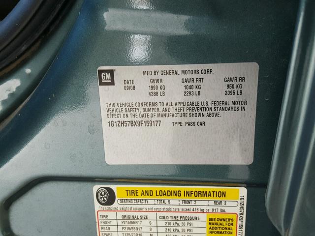 1G1ZH57BX9F159177 - 2009 CHEVROLET MALIBU 1LT GREEN photo 10