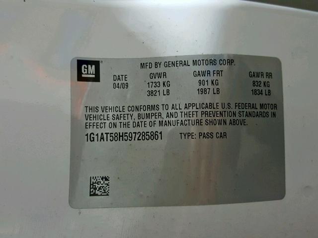 1G1AT58H597285861 - 2009 CHEVROLET COBALT LT WHITE photo 10