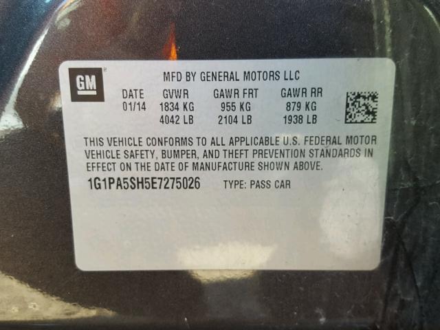 1G1PA5SH5E7275026 - 2014 CHEVROLET CRUZE LS GRAY photo 10