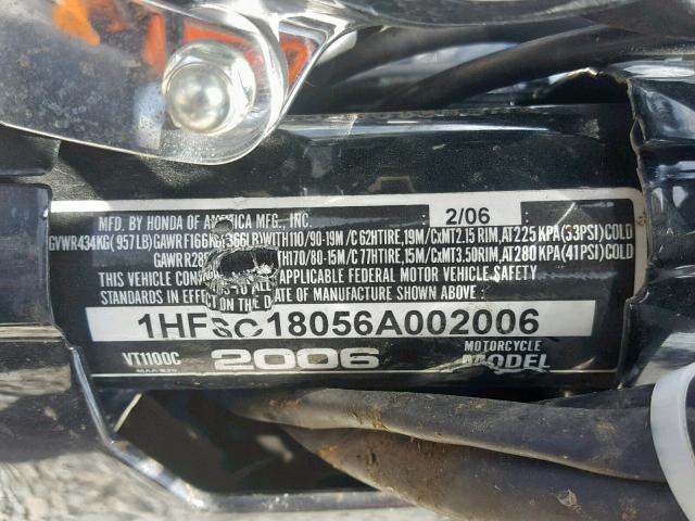 1HFSC18056A002006 - 2006 HONDA VT1100 C BLACK photo 10