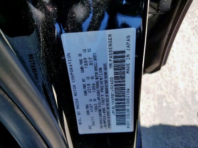 JM1BL1K69B1492600 - 2011 MAZDA 3 S BLACK photo 10