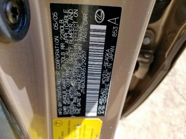 JTHBA30G455129257 - 2005 LEXUS ES 330 GOLD photo 10