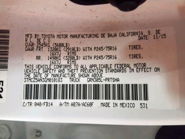 3TMCZ5AN3GM010183 - 2016 TOYOTA TACOMA DOUBLE CAB  照片 10