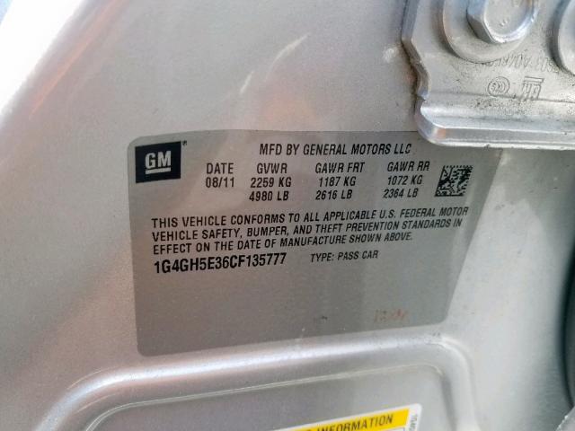 1G4GH5E36CF135777 - 2012 BUICK LACROSSE P SILVER photo 10