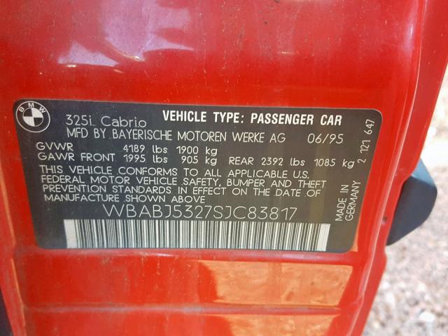 WBABJ5327SJC83817 - 1995 BMW 325 IC RED photo 10