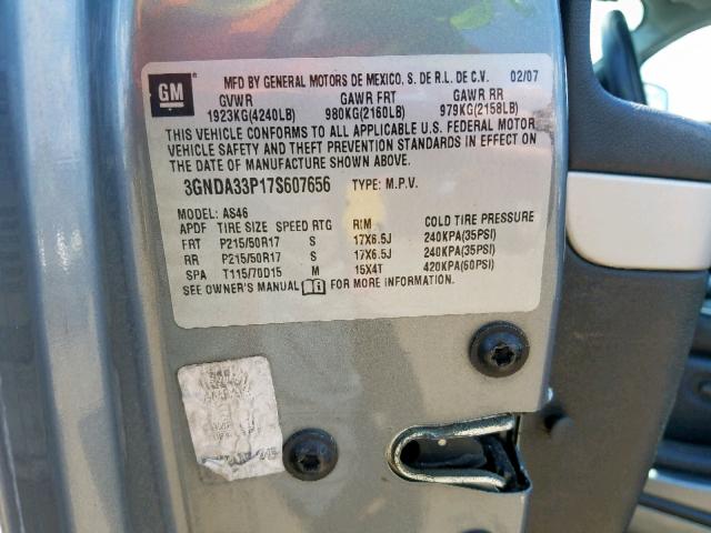 3GNDA33P17S607656 - 2007 CHEVROLET HHR LT GRAY photo 10