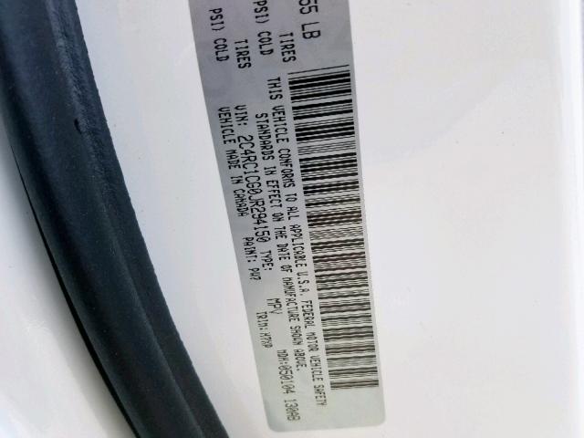 2C4RC1CG0JR294150 - 2018 CHRYSLER PACIFICA L WHITE photo 10