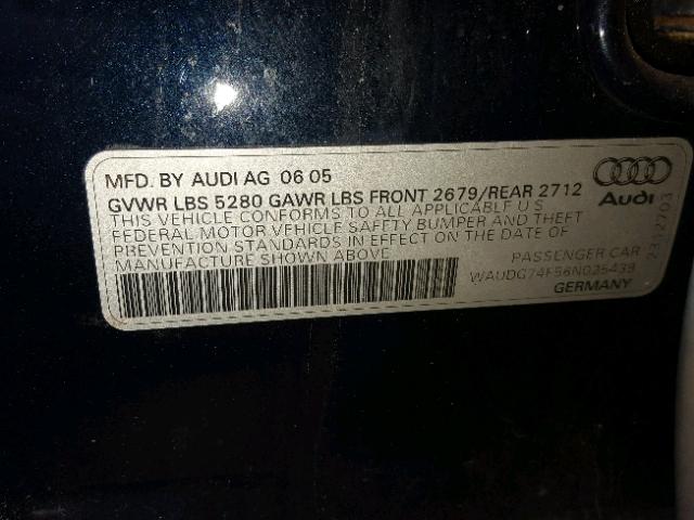 WAUDG74F56N025439 - 2006 AUDI A6 3.2 QUA BLUE photo 10