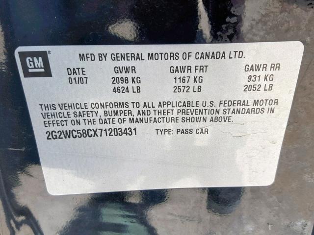 2G2WC58CX71203431 - 2007 PONTIAC GRAND PRIX BLACK photo 10