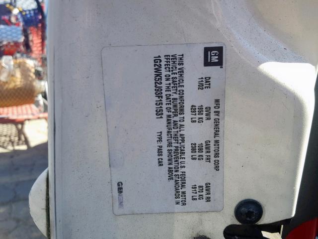 1G2WK52J93F151531 - 2003 PONTIAC GRAND PRIX WHITE photo 10