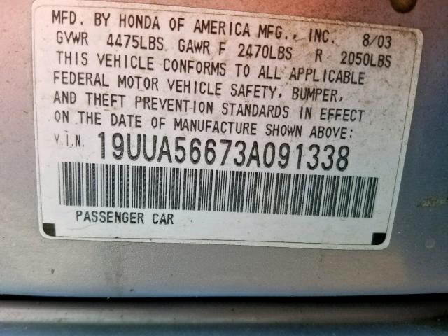 19UUA56673A091338 - 2003 ACURA 3.2TL SILVER photo 10