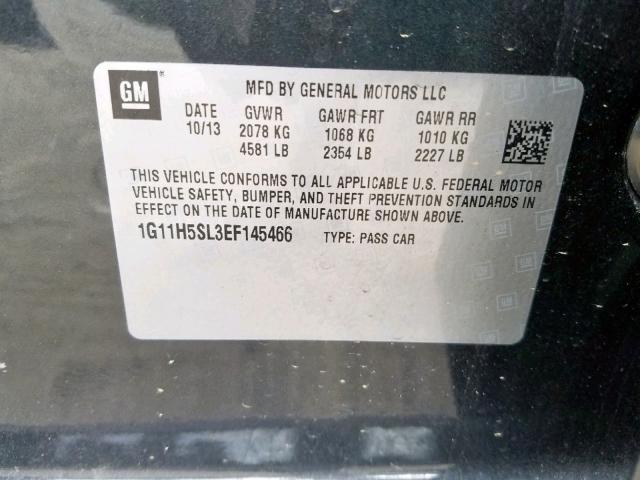 1G11H5SL3EF145466 - 2014 CHEVROLET MALIBU LTZ ნაცრისფერი ფოტო 10