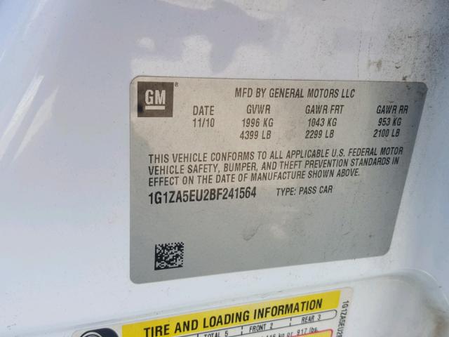 1G1ZA5EU2BF241564 - 2011 CHEVROLET MALIBU LS 白色 照片 10