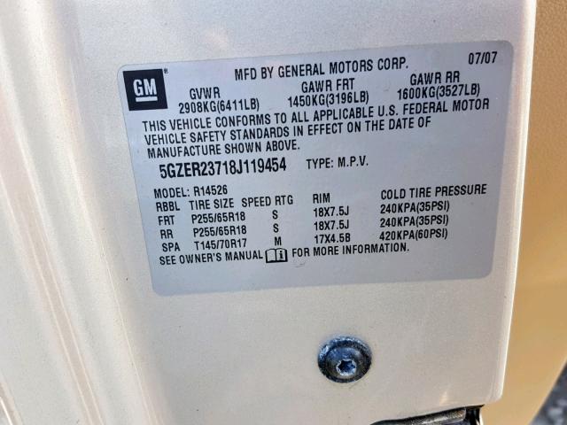 5GZER23718J119454 - 2008 SATURN OUTLOOK XR ბეჟი ფოტო 10
