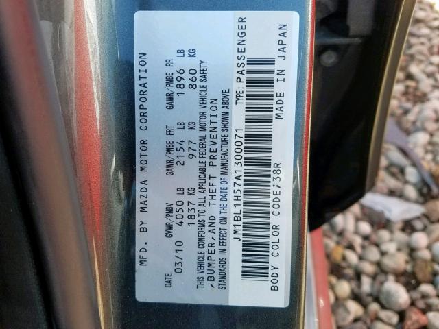 JM1BL1H57A1300071 - 2010 MAZDA 3 S GRAY photo 10