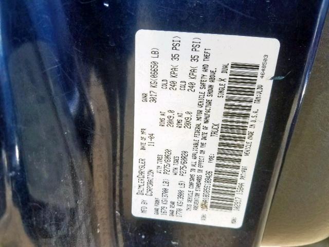 1D7HA18D85S188426 - 2005 DODGE RAM 1500 S BLUE photo 10