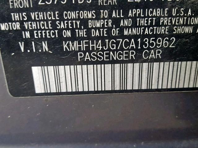 KMHFH4JG7CA135962 - 2012 HYUNDAI AZERA GLS GRAY photo 10