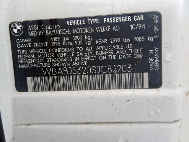 WBABJ5320SJC82203 - 1995 BMW 325 IC WHITE photo 10