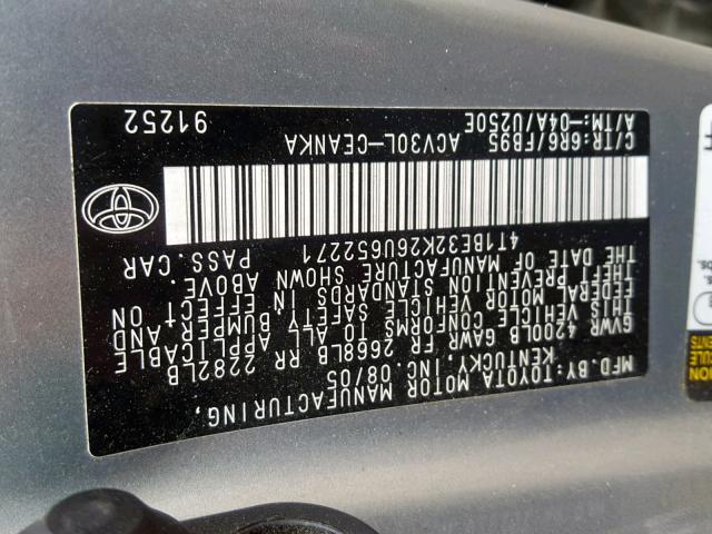 4T1BE32K26U652271 - 2006 TOYOTA CAMRY LE GRAY photo 10