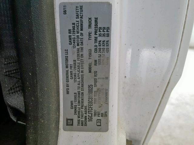 1GCJTCFE8C8110025 - 2012 CHEVROLET COLORADO L WHITE photo 10