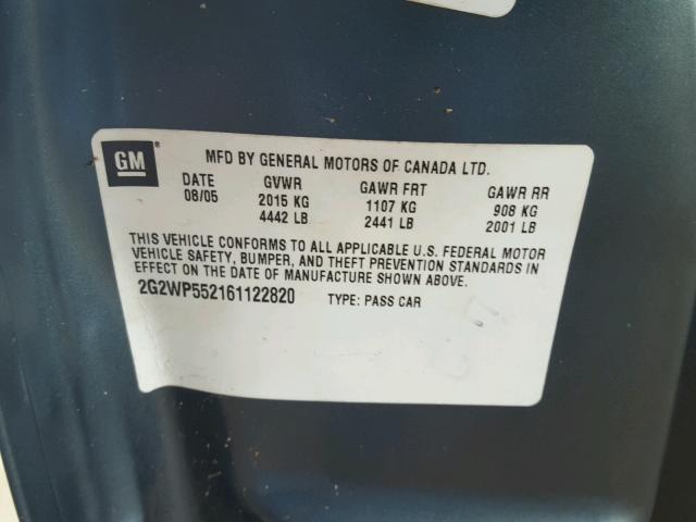 2G2WP552161122820 - 2006 PONTIAC GRAND PRIX BLUE photo 10