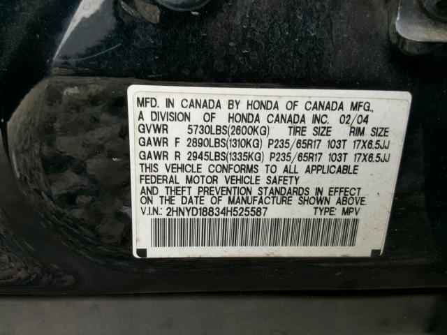 2HNYD18834H525587 - 2004 ACURA MDX TOURIN BLACK photo 10