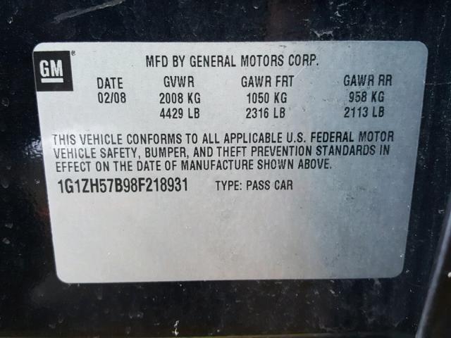 1G1ZH57B98F218931 - 2008 CHEVROLET MALIBU 1LT 石墨色 照片 10