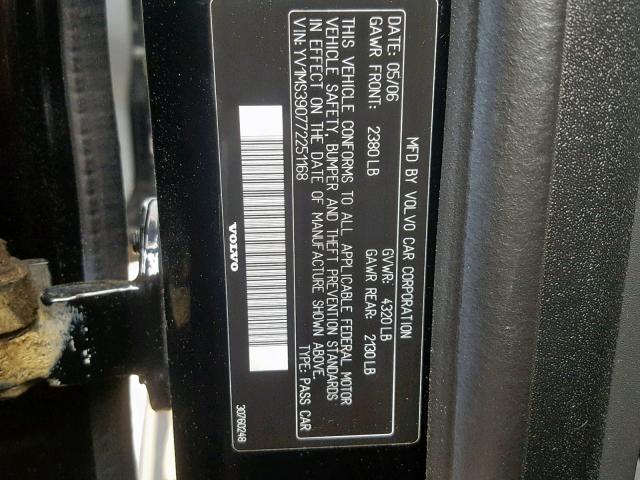 YV1MS390772251168 - 2007 VOLVO S40 2.4I BLACK photo 10